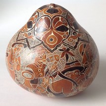 Vintage Peruvian Carved Gourd Hollow w Lid Story Telling Scene Musicians... - $119.95