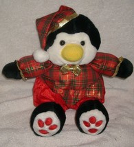14&quot; Vintage Christmas Dan Dee Red Plaid Penguin Stuffed Animal Plush Toy Doll - £26.51 GBP