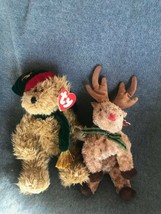 Lot of 2 TY Tan Plush SPRUCE Jointed Teddy Bear &amp; Floppy RUDY the Reindeer Chris - £9.02 GBP