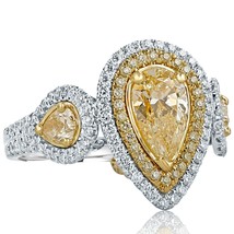 GIA Certified 2.25 Ct Pear Cut Yellow Diamond Engagement Ring 18k White Gold - £4,509.97 GBP