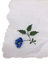 Vtg 1940s Handkerchief Pansy Floral Raised Embroidered Corner Edges Whit... - £14.59 GBP