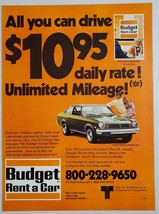 1973 Print Ad Budget Rent a Car Chevrolet Vega Green Car Happy Couple - $13.48