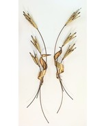 Brass Wheat Stalk Wall Hanging Set Hollywood Regency MCM,  Large 31&quot; Lon... - $24.99 CAD