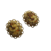 Vintage Germany  Clip On Earrings Floral Flower Cameo Sugared cottagecore - £19.77 GBP