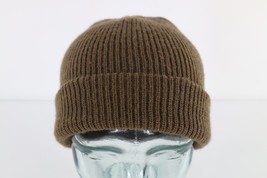 Vintage 90s Streetwear Blank Faded Ribbed Knit Winter Beanie Hat Cap Brown Green - £27.33 GBP