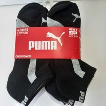 Puma Men&#39;s Socks Low Cut Large (10-13) Black Gray 6-Pairs Cushioned Shoe Sz 8-12 - £14.05 GBP