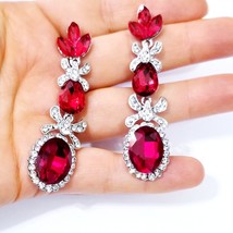Bridesmaid Rhinestone Earrings, Bridal Drop Earrings, 2.8 Inch Pageant Jewelry,  - £28.92 GBP