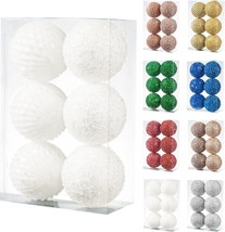 6pcs 3.94&quot; Christmas Ball Ornaments Glitter Sequin Foam Ball (White,10cm) - £14.39 GBP