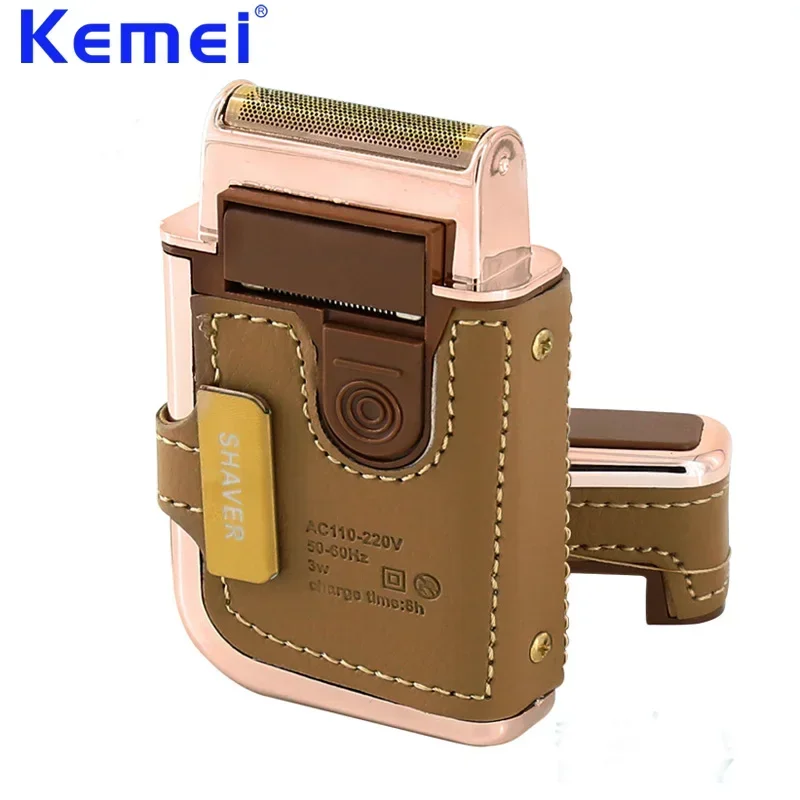 KEMEI 2 In 1 Mini Portable Reciprocating Electric Shaver Retro Leather - $28.82