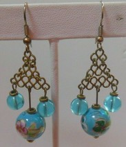 Vintage Multi-color Floral Art Glass Dangle Hook Earrings - $22.28