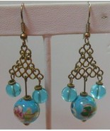 Vintage Multi-color Floral Art Glass Dangle Hook Earrings - $30.91 CAD