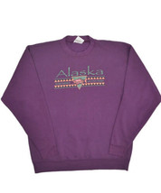 Vintage Alaska Sweatshirt Mens L Purple Crewneck Oneita Power Sweats USA Made - £27.08 GBP