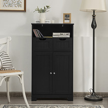 Costway Bathroom Floor Cabinet Black Wooden Storage Organizer w/Drawer Black - £133.71 GBP