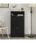 Costway Bathroom Floor Cabinet Black Wooden Storage Organizer w/Drawer B... - £133.71 GBP