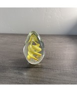 Lg. Vintage Tear Drop Blown Glass Paper Weight Yellow Gold Swirl - $27.05 CAD