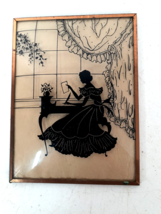 Beautiful Silhouette of Lady Writing A Letter At Her Desk, Reverse Painted - £28.42 GBP