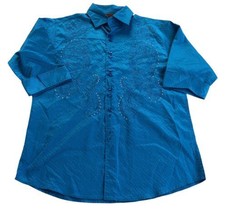 Patroncito Womens Large Shirt Embroidered Button-Up Short Sleeve Cotton ... - $15.80