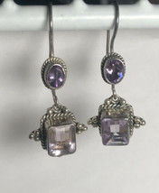 VTG Purple Amethyst Sterling Silver Earrings Dangle Drop 1.5” Southwest UNSIGNED - £21.01 GBP