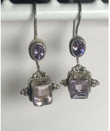 VTG Purple Amethyst Sterling Silver Earrings Dangle Drop 1.5” Southwest ... - $36.62 CAD