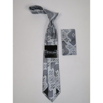 Men's Stacy Adams Tie and Hankie Set Woven Design #St425 Silver gray image 2