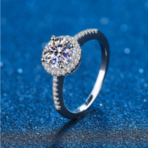 Exquisite White Gold Plate 925 Sterling Silver 2CT Moissanite Gemstone Halo Ring - £144.48 GBP