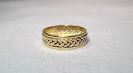 Vintage 14K Signed Wedlok Tri Color White Yellow Rose Gold Woven Band Ring K1563 - £678.39 GBP