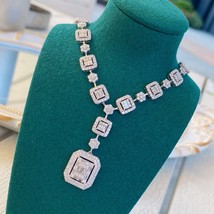 Vintage Lab Diamond Necklace 14K White Gold Engagement Wedding Chocker N... - $82.33