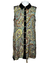Ivy Jane Blouse Women&#39;s XS Black Paisley Epaulettes Workwear Sleeveless Bohemian - £15.42 GBP