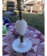 Vintage White Milk Glass Hobnail Vanity Table Lamp - No Shades 12.5” Tall - $18.65