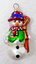 CHRISTOPHER RADKO Vtg Multicolor Snowman w Broom Glass Christmas Ornamen... - $29.21
