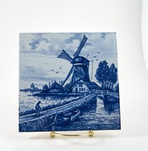 Delft &amp; Blauu Tile Windmill Scene Holland Hand Painted Ceramic Blue/White 6&quot;x6&quot; - £5.19 GBP
