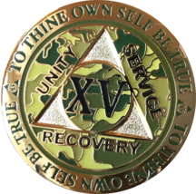 15 Year AA Medallion Reflex Camo Gold Plated Sobriety Chip Camouflage Coin XV - £12.57 GBP