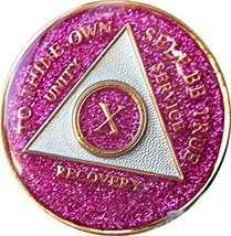 10 Year AA Medallion Glitter Pink Tri-Plate Chip X - £14.07 GBP