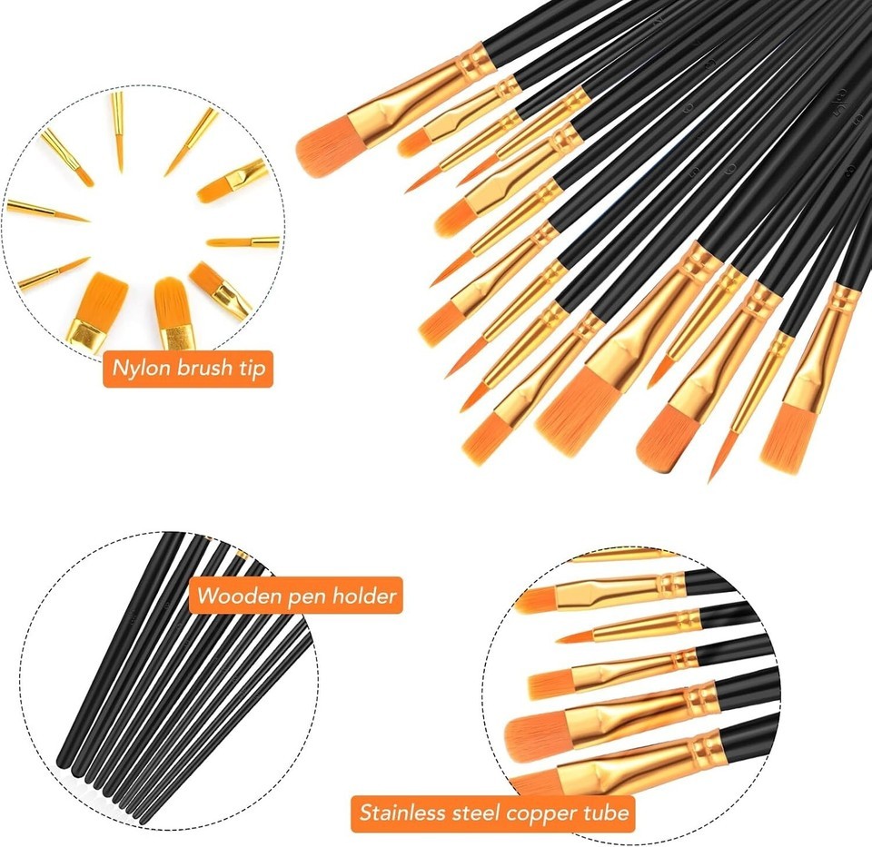 AROIC Acrylic Paint Brushes, 6 Packs / 60 pcs Nylon Hair Paint Brush Set for All Item image 4