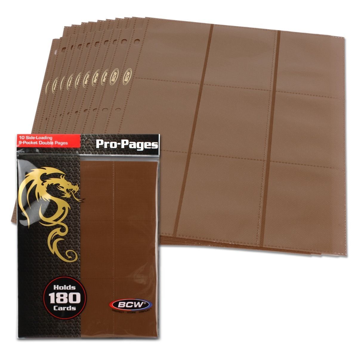 20 BCW Standard Card Sized 18-Pocket Side Loading Solid Brown Pro Binder Pages