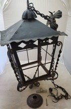 Large Vintage Decorative Glass and Black Metal Candle Ceiling Lantern Chandelier - £7.91 GBP