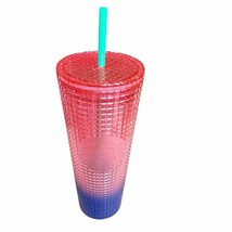 Starbucks 2002 Watermelon Purple Ombre Grid 24 oz Tumbler With Straw NWT - £25.73 GBP