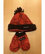 Columbia Fleece Hat/Mitten Set, Red w/Black Spider Web - O/S (Approx 2-4T) (EUC) - $12.00
