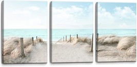 3 Piece Large Canvas Bedroom Wall Art Beach Blue Sea Blue Sky Print Picture - £54.52 GBP