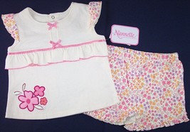NWT Nannette Girls 2 Pc Retro Floral Shorts Set Outfit, 6-9 Mos. - £7.93 GBP