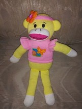 Dan Dee Sock Monkey Easter Plush 16" Yellow Pink 2010 Bow Headband Sweater Egg - £14.85 GBP
