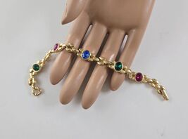 Gold Link with Multi Color Gemstone Vintage Bracelet - $612.34 MXN