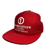 Vintage First International Bank of Omaha Hat Cap David City Branch Red ... - £15.56 GBP