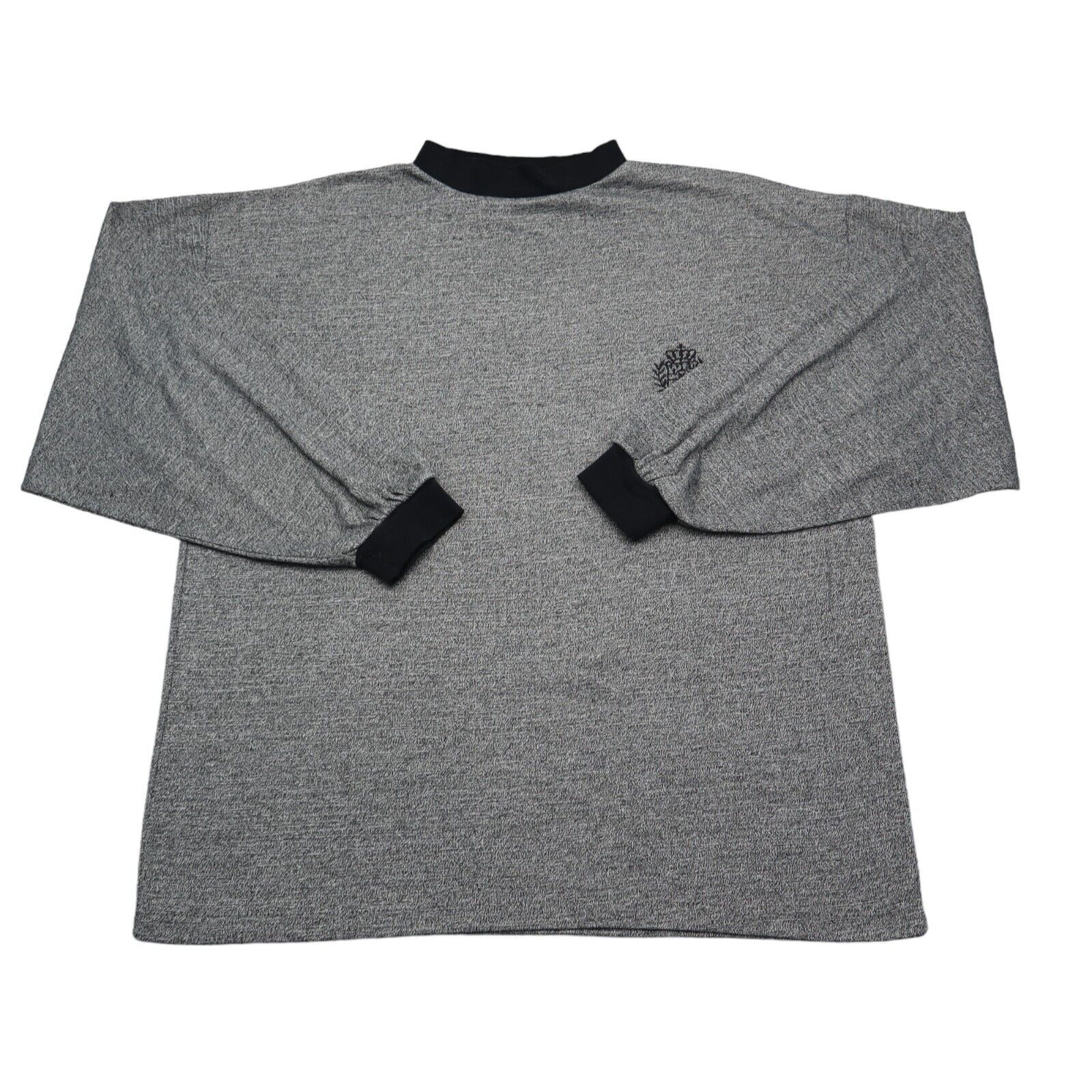 Marquis Sweater Mens M Gray Black Long Sleeve Mock Neck Knit Pullover - $15.72