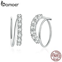 bamoer Authentic 925 Silver Simple Geometry CZ Stud Earrings for Women Plated pl - £18.60 GBP
