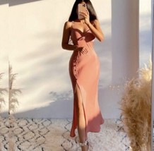 BLOGGERS FAVE!  ZARA SATIN EFFECT Buttoned Slip Midi Dress Beige Pink Si... - £66.43 GBP