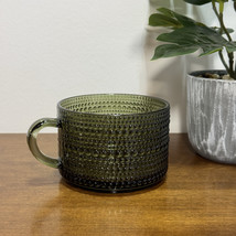 Olive Green Glass Embossed Mug Cup Hobnail Dots - $14.50