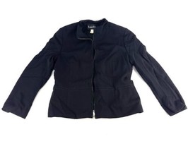 Louis Feraud Jacket Zip Up Ladies US 10 Pure Virgin Wool Long Sleeve Black - £38.73 GBP
