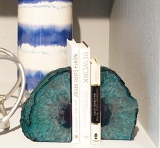Heavy Duty Crystal Quartz Bookends Dyed Teal with Rubber Bumpers(1 Pair, 3-4 LBS - £43.11 GBP