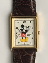 Disney Retired Unworn  New Mens Seiko Mickey Mouse Watch! Square Gold Bezel! Stu - £478.54 GBP